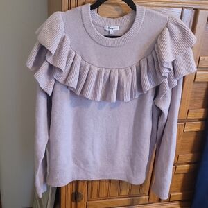 Madewell Tan Ribbed Sweater with Ruffle Yoke